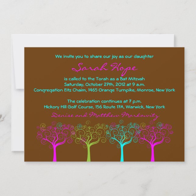 Sarah Hope Custom Pink Bat Mitzvah Invitation (Front)