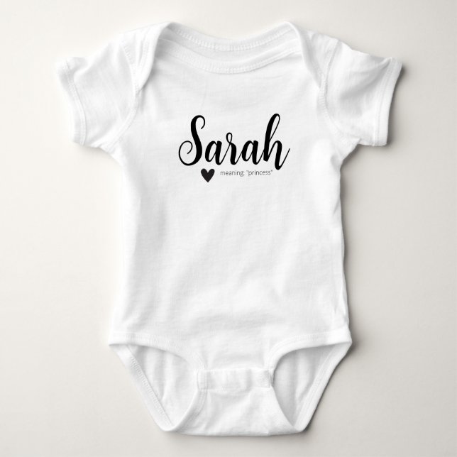Sarah Name Reveal Meaning Minimal Modern Script  Baby Bodysuit (Front)