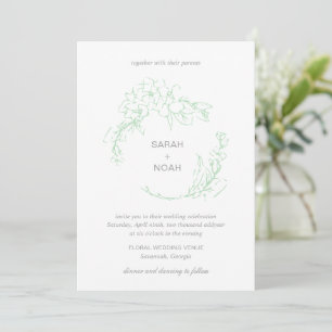 Sarah Sage Green Floral Wreath Modern Wedding Invitation