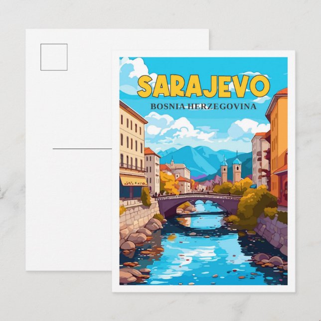 Sarajevo Bosnia vintage travel illustration Postcard (Front/Back)