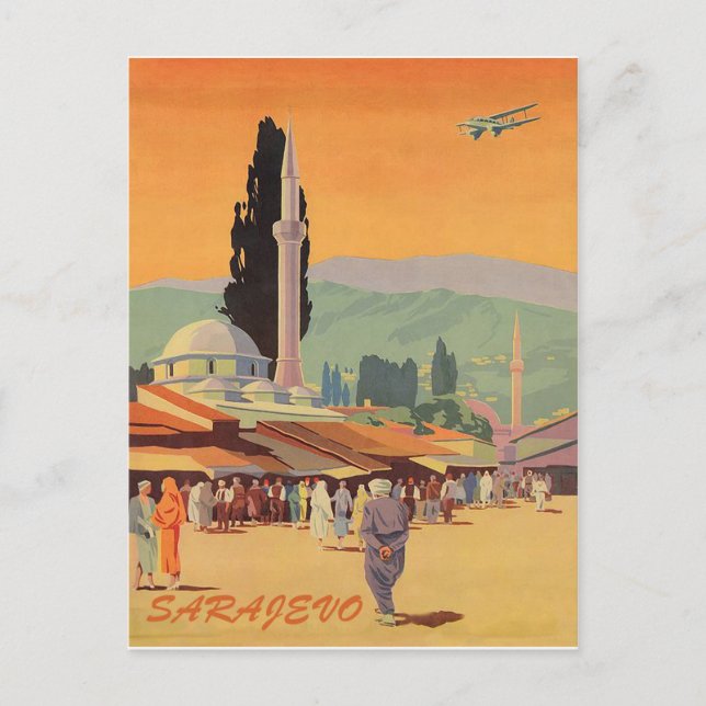 Sarajevo city downtown, Bosnia, vintage travel Postcard (Front)