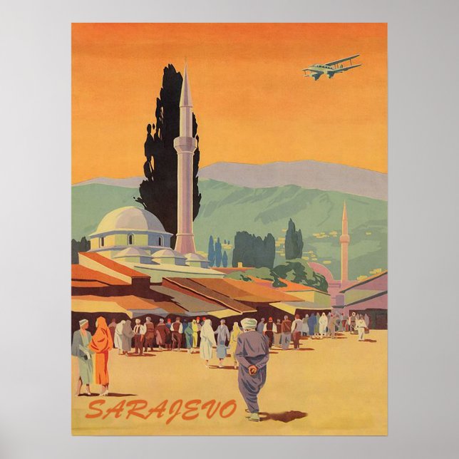 Sarajevo city downtown, Bosnia, vintage travel Poster (Front)