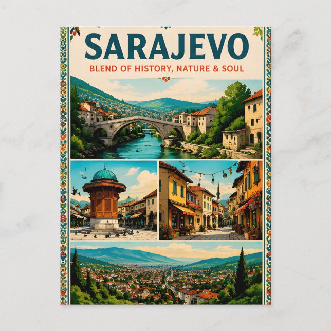🗺️ Sarajevo Landmarks Travel Memory Collage Displ Postcard (Front)