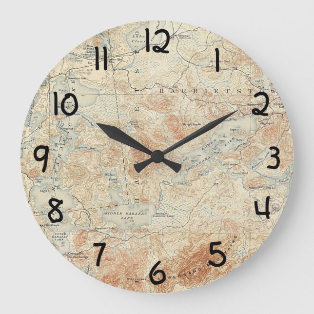 Saranac Lake Chain (Lower, Middle and Upper Lakes) Large Clock (Front)