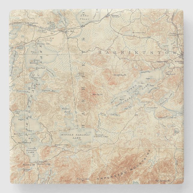 Saranac Lake Chain (Lower, Middle and Upper Lakes) Stone Coaster (Front)