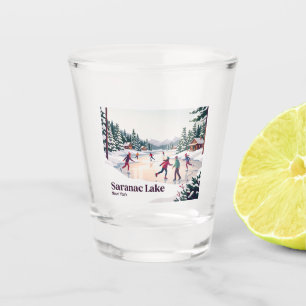Saranac Lake New York Ice Skating Shot Glass