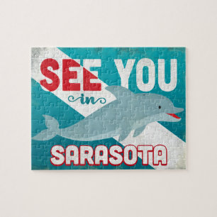 Sarasota Dolphin - Retro Vintage Travel Jigsaw Puzzle