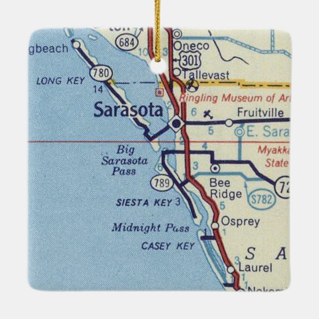 Sarasota FL Classic Map Ceramic Ornament (Back)