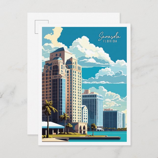 Sarasota Florida Art vintage travel illustration Postcard (Front/Back)