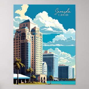 Sarasota Florida Art vintage travel illustration Poster