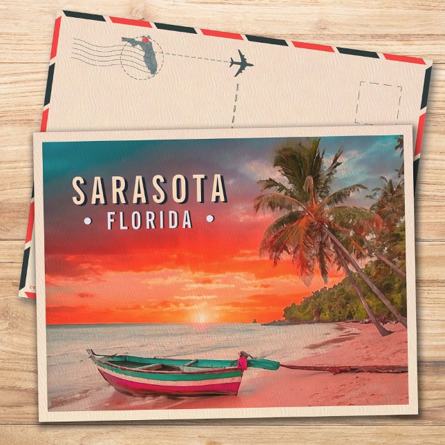 Sarasota Florida Beach Tropical Palm Tree 1960s Postcard (Creator Uploaded)