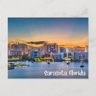 Sarasota, Florida Downtown and Boats at Sunset  Postcard