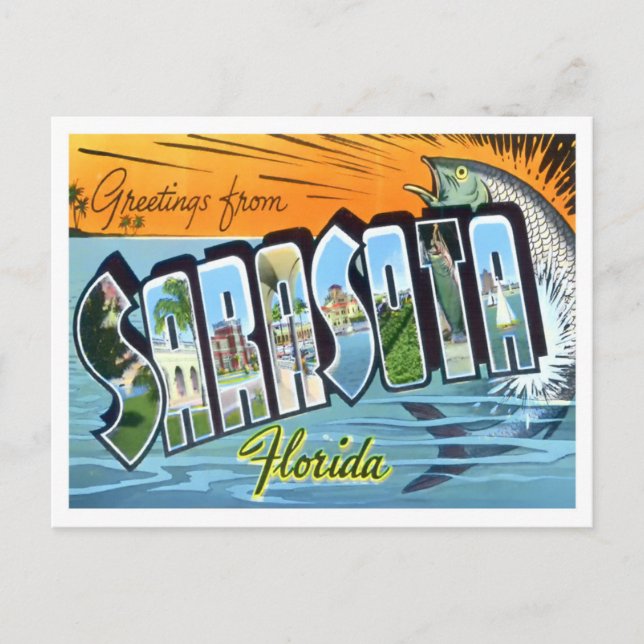 Sarasota, Florida Vintage Big Letters Postcard (Front)