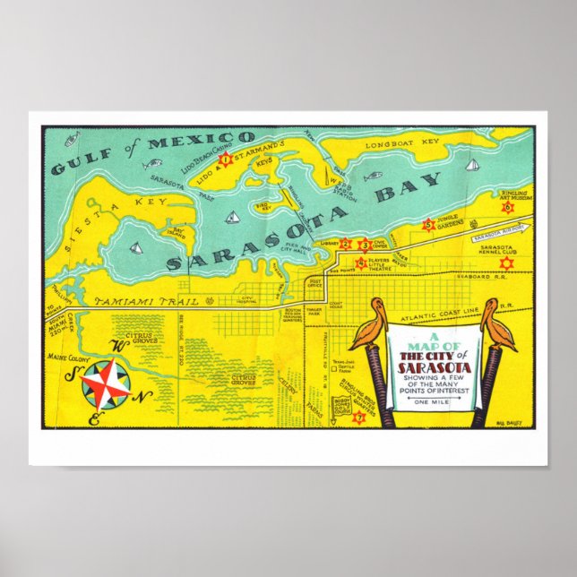 Sarasota Vintage Tourist Map Poster (Front)