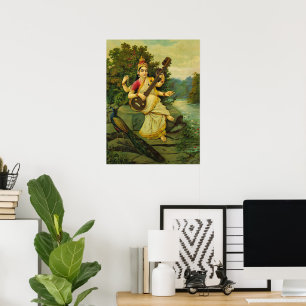Saraswati, Goddess of Music by Raja Ravi Varma Poster