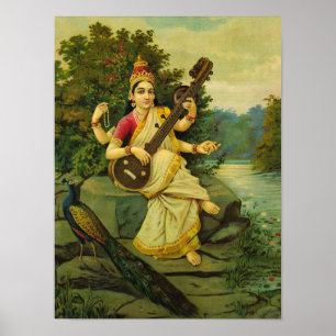 Saraswati, Goddess of Music by Raja Ravi Varma Poster