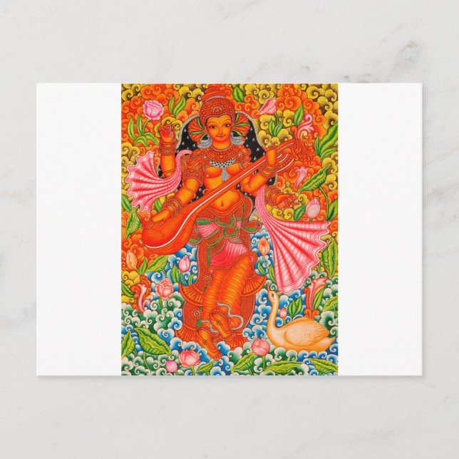 SARASWATI HINDU GODDESS OF LEARNING TANJORE POSTCARD (Front)
