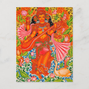 SARASWATI HINDU GODDESS OF LEARNING TANJORE POSTCARD