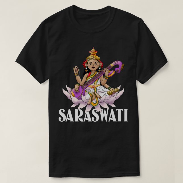 Saraswati Hindu Goddess of Wisdom Diwali Festival  T-Shirt (Design Front)