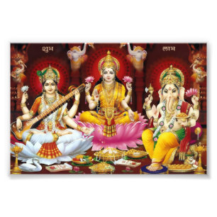 Saraswati, Lakshmi, & Ganesha Print (6" x 4")