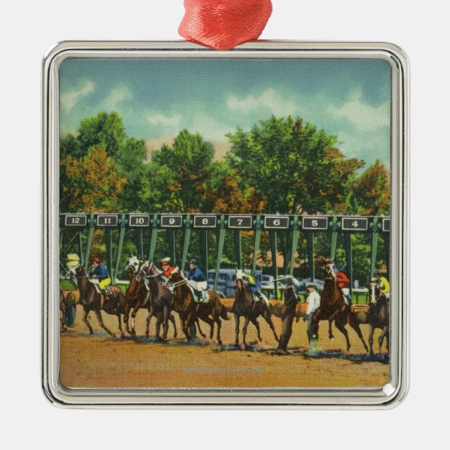 Saratoga Race Track Starting Line View Metal Tree Decoration (Front)