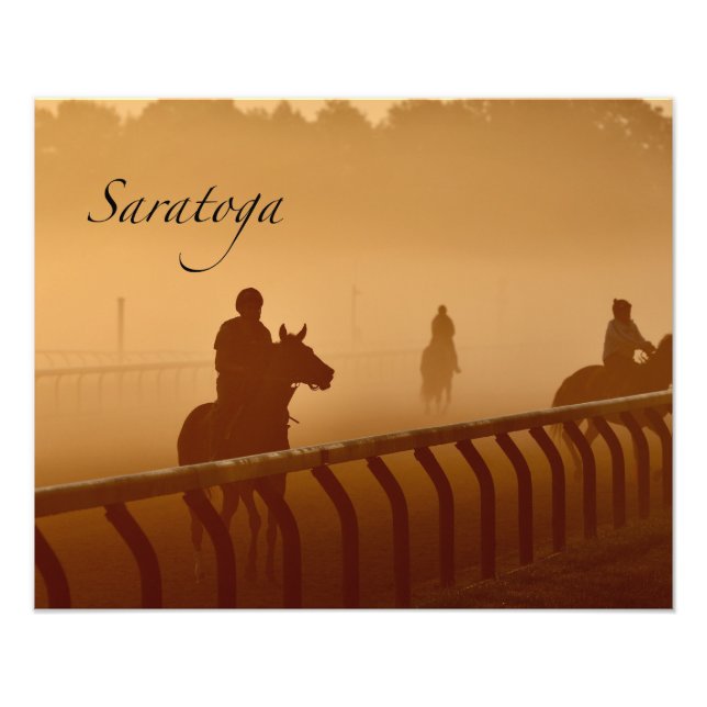 Saratoga - Riders & Horses in Haze of Sunrise Photo Print (Front)