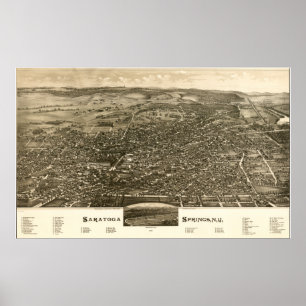 Saratoga Springs New York 1888 Antique Panorama Poster