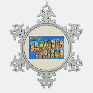 Saratoga Springs New York NY Old Travel Souvenir Snowflake Pewter Christmas Ornament