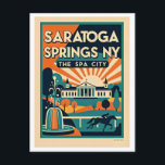 Saratoga Springs NY Retro Travel  Postcard<br><div class="desc">Saratoga Springs NY Retro Travel Postcard – The Spa City Colorful Vintage Style Greeting Card, Stylish Graphic Design Souvenir Description: Send a splash of vintage charm from beautiful Saratoga Springs! This vibrant Saratoga Springs, New York – “The Spa City” retro-inspired postcard features a stylish artistic rendering with bold colors, playful...</div>