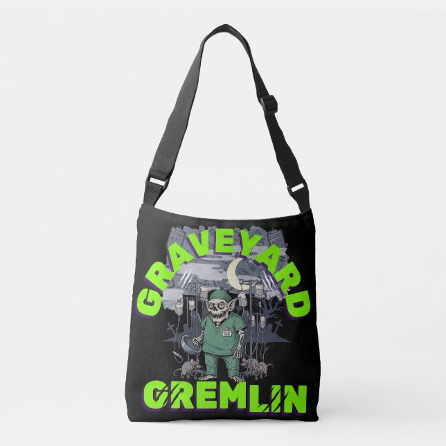 Sarcasm Graveyard Gremlin- Zombie Night Shift Med Crossbody Bag (Front)