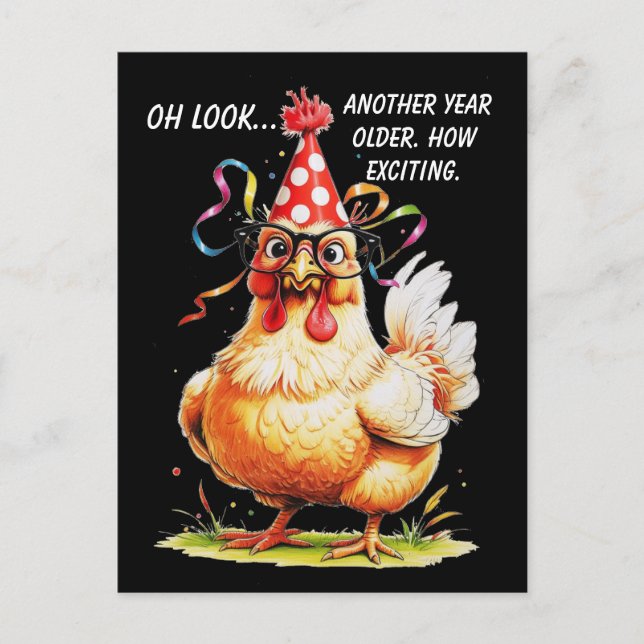 Sarcastic Birthday Humour with Judgy Chicken Postcard (Front)