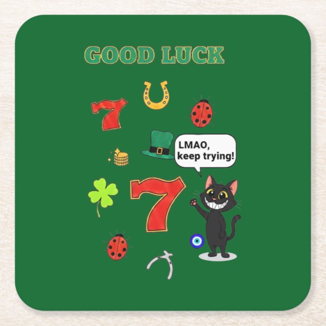 Sarcastic black cat  and Lucky charms Square Paper Coaster (Front)