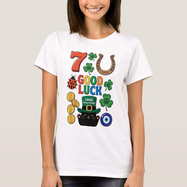 Sarcastic black cat  and Lucky charms T-Shirt (Front)