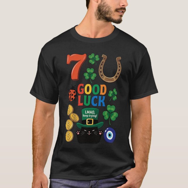 Sarcastic black cat  and Lucky charms T-Shirt (Front)