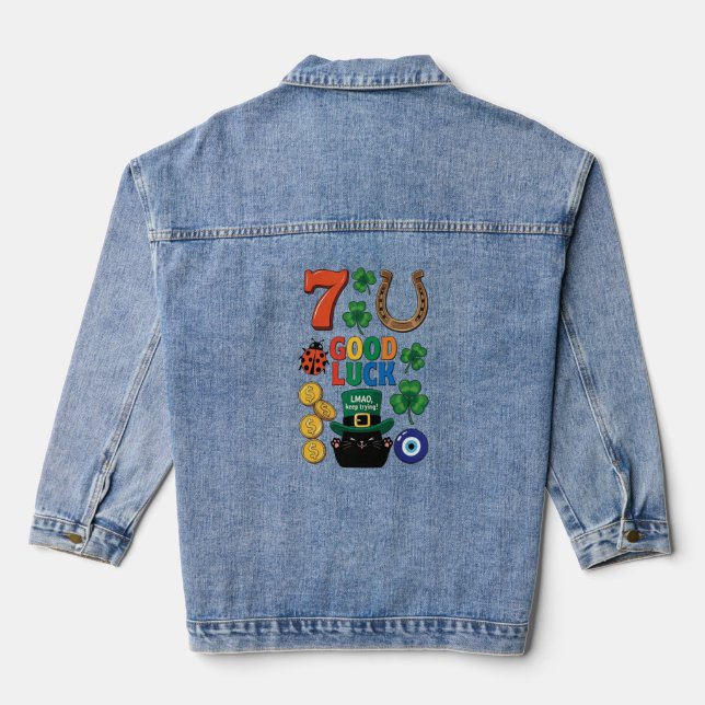 Sarcastic black cat &Lucky charms Denim Jacket (Back)