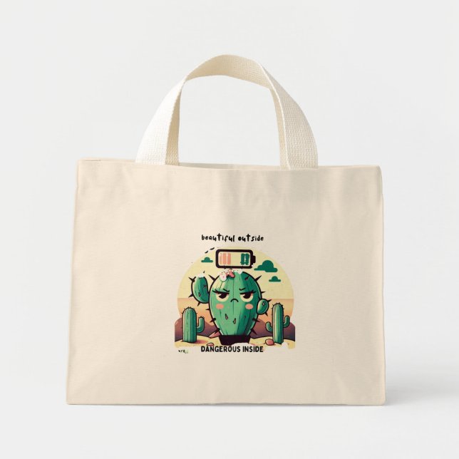 Sarcastic Cactus with Low Battery Mini Tote Bag (Front)