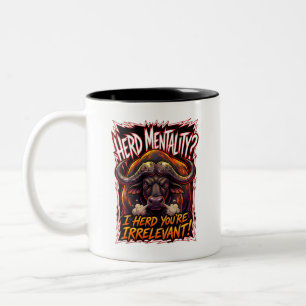 Sarcastic Cape Buffalo Herd Mentality Funny Two-Tone Coffee Mug