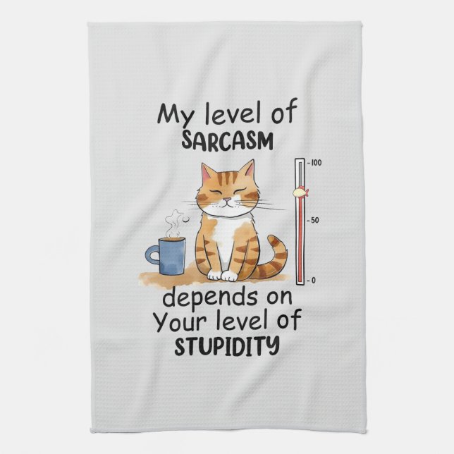Sarcastic Cat – Funny Orange Art Tea Towel (Vertical)
