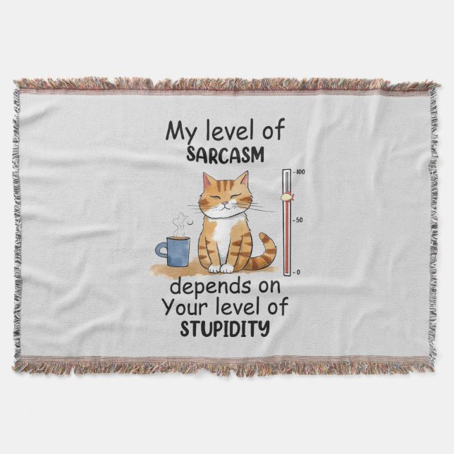Sarcastic Cat – Funny Orange Art Throw Blanket (Front)