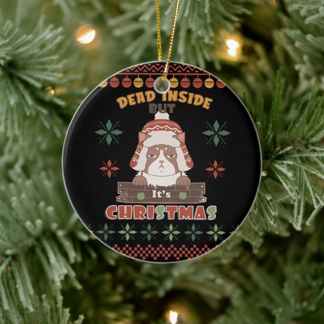 Sarcastic Christmas Dog - Ugly Sweater Inspired Ceramic Tree Decoration (Tree)