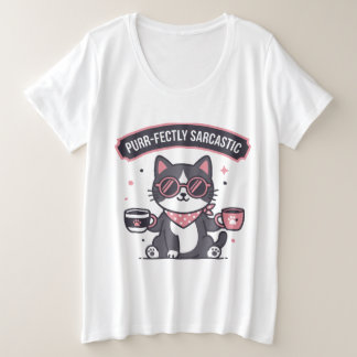 Sarcastic Cool Cat Bandanna Coffee Lover Gift Plus Size T-Shirt