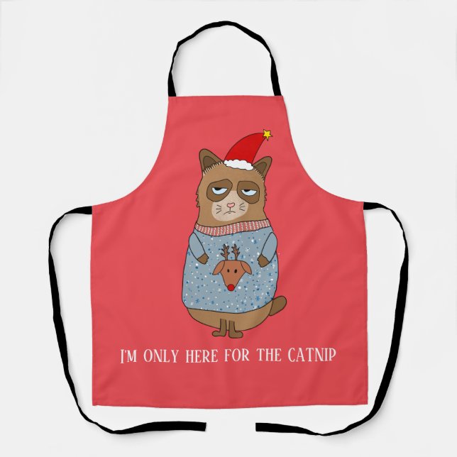 Sarcastic Funny Christmas Ugly Sweater Cat Apron (Front)