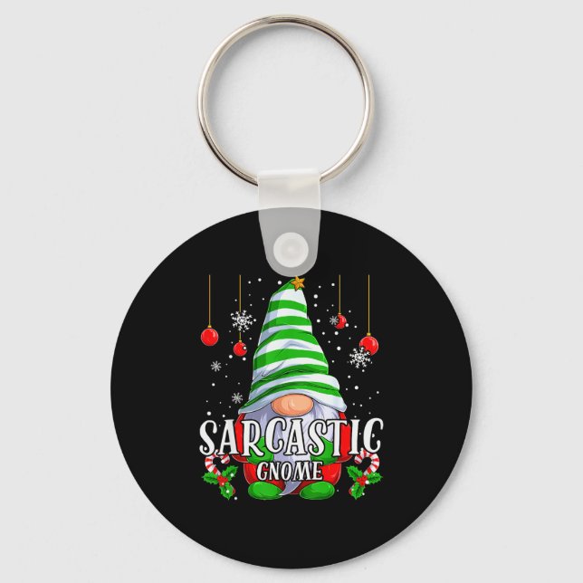 Sarcastic Gnome Christmas Pajamas Matching Family  Key Ring (Front)