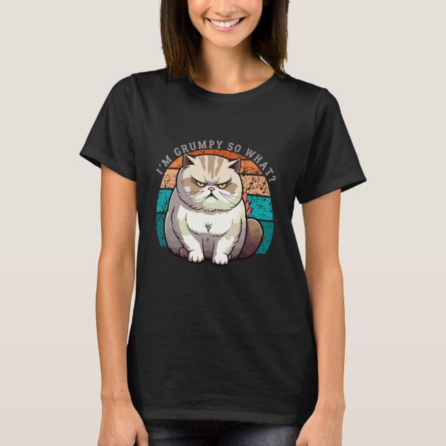 Sarcastic Grumpy Face Angry Cat I'm Grumpy So What T-Shirt (Front)