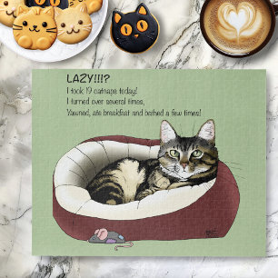 Sarcastic Lazy Tabby Cat Humour Sage Green Jigsaw Puzzle