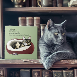 Sarcastic Lazy Tabby Cat Humour Sage Green Tile