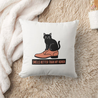 Sarcastic Linocut Cat in Shoe Meme Cushion