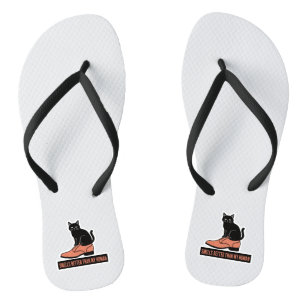 Sarcastic Linocut Cat in Shoe Meme Jandals