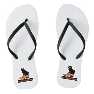 Sarcastic Linocut Cat in Shoe Meme Jandals