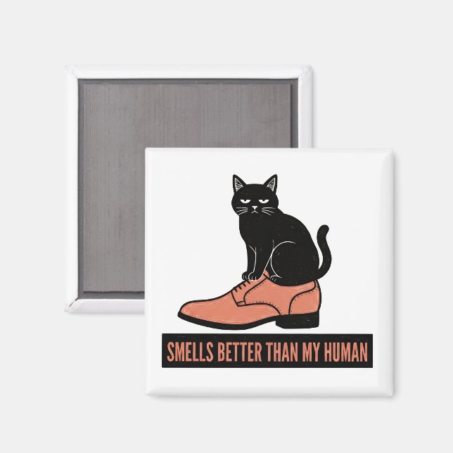 Sarcastic Linocut Cat in Shoe Meme Magnet (Front/Back)